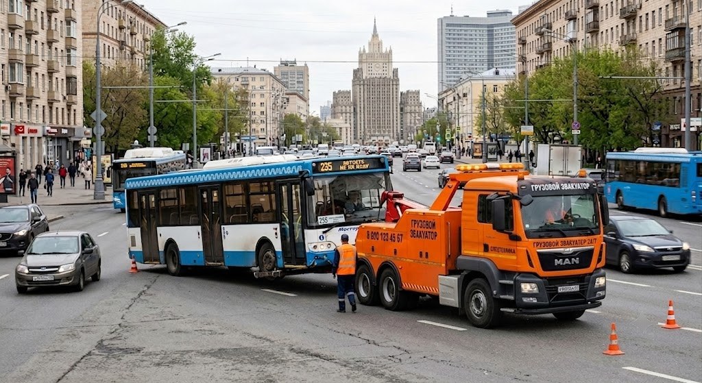 Автобусы — грузовой эвакуатор Автомощь